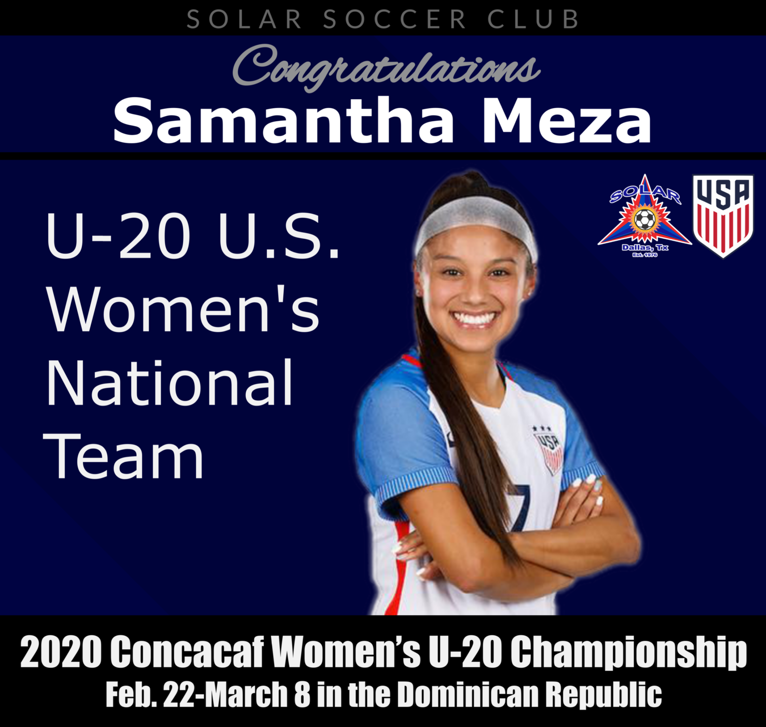 Samantha Meza selected for U20 US Women’s National Team for CONCACAF U